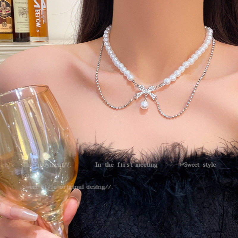 South Korea's New Niche Pearl Necklace Women's Versatile Splicing Love Collarbone Chain Light Luxury Temperament Beaded Necklace