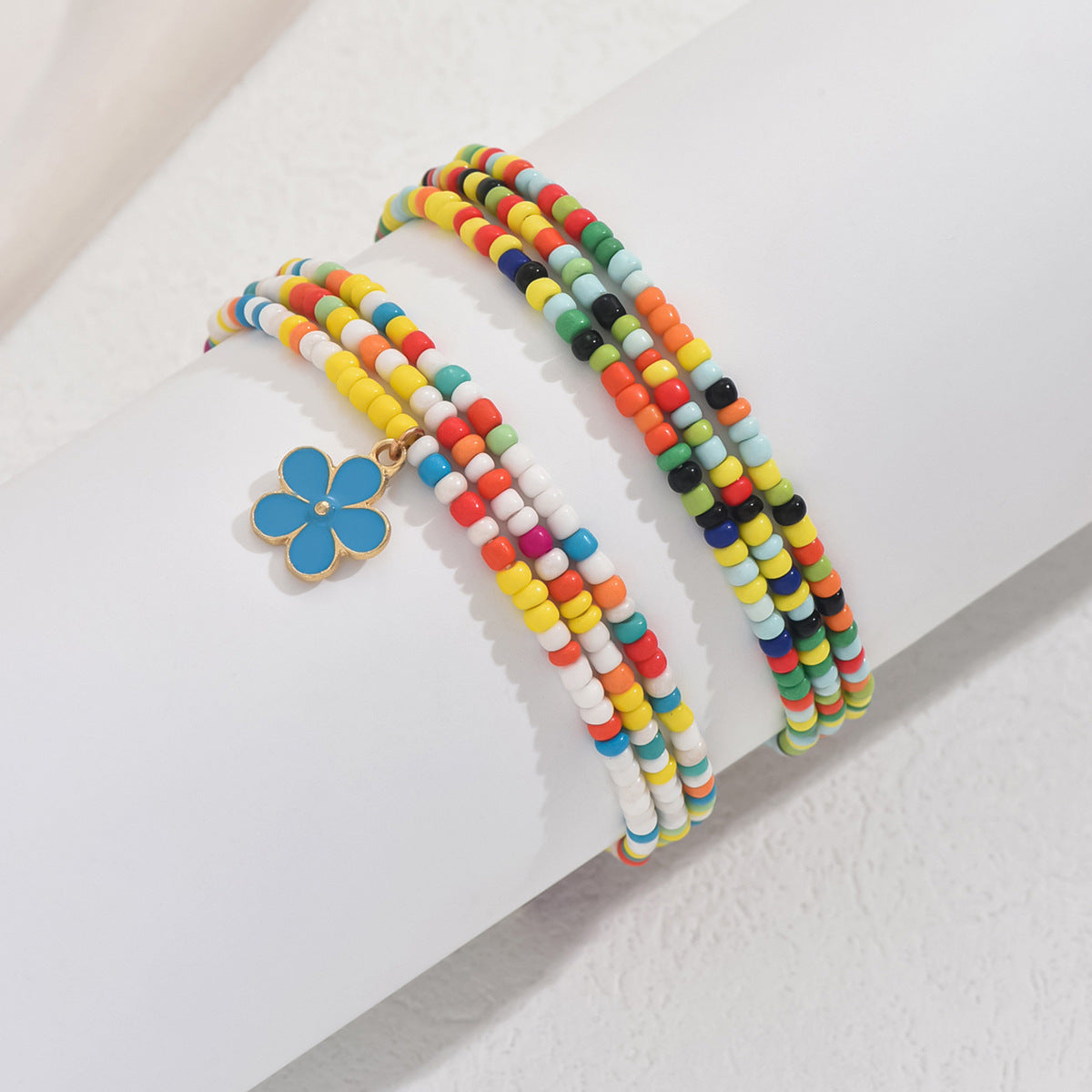 European and American Jewelry Summer Versatile Small Flower Rice Bead Anklet Creative Bracelet Multi-purpose Beach Trend Two-piece Set
