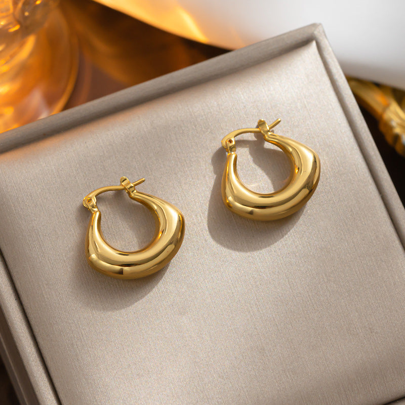 European and American simple titanium steel material plated with 18k gold oval U-shaped ear buckle French temperament retro earrings earrings women