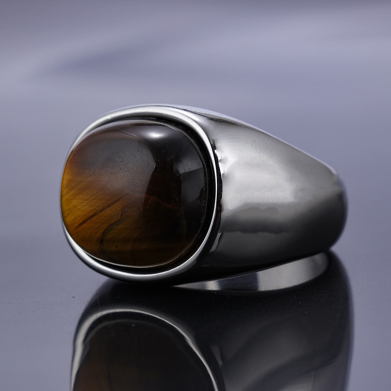 European and American Men's Jewelry Stainless Steel High-grade Tiger's Eye Stone Ring, Antique Personality, Simple Spot