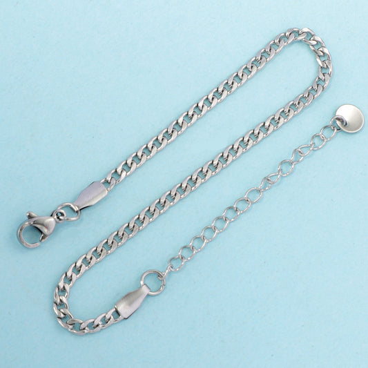 Stainless Steel Gold-plated Cuban Anklet, Simple Stainless Steel Bracelet Ins Cold Wind Femininity Hand Jewelry