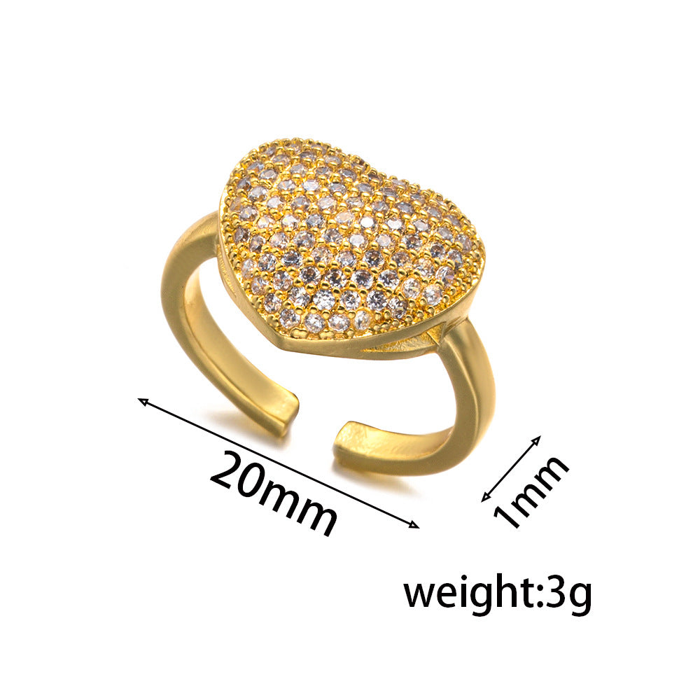 New Fashion Light Luxury Zircon Love Ring Women's INS Design Sense Niche Premium Open Ring