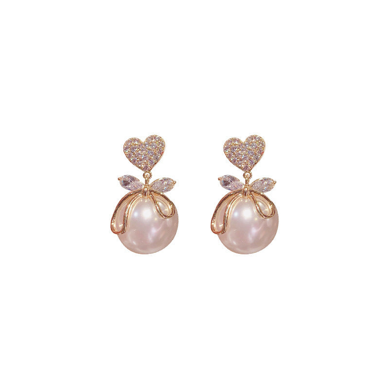 Korean Fashion Versatile Internet Celebrity New Peach Heart Big Pearl Earrings Style Elegant Earrings Women