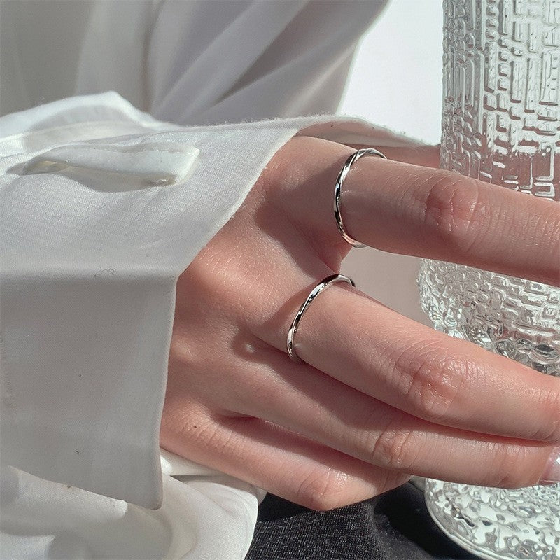 Korean Version of S925 Sterling Silver Niche Design Irregular Simple Plain Ring Female Stacking Wearing Hipster Ring Cold Wind
