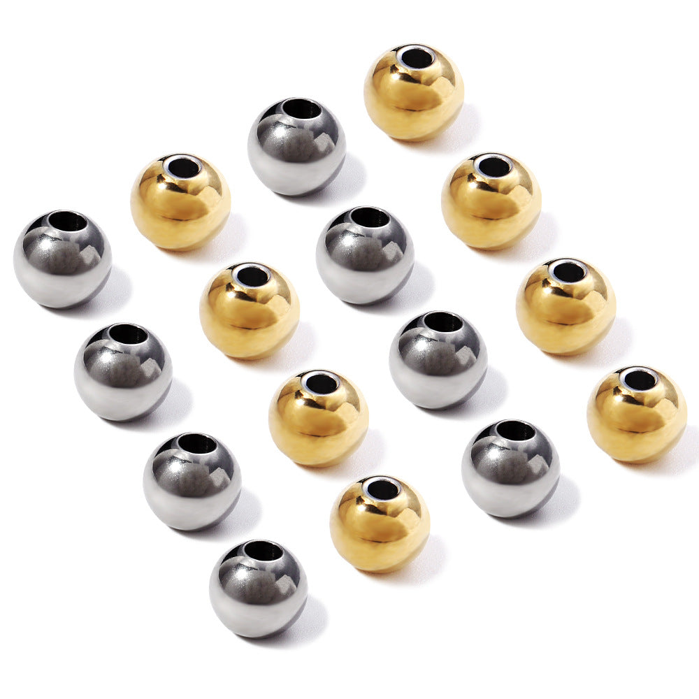 Stainless Steel Large Hole Beads Loose Beads Smooth Solid Beads Perforated DIY Jewelry Accessories Bracelet Bead Spacer Accessories