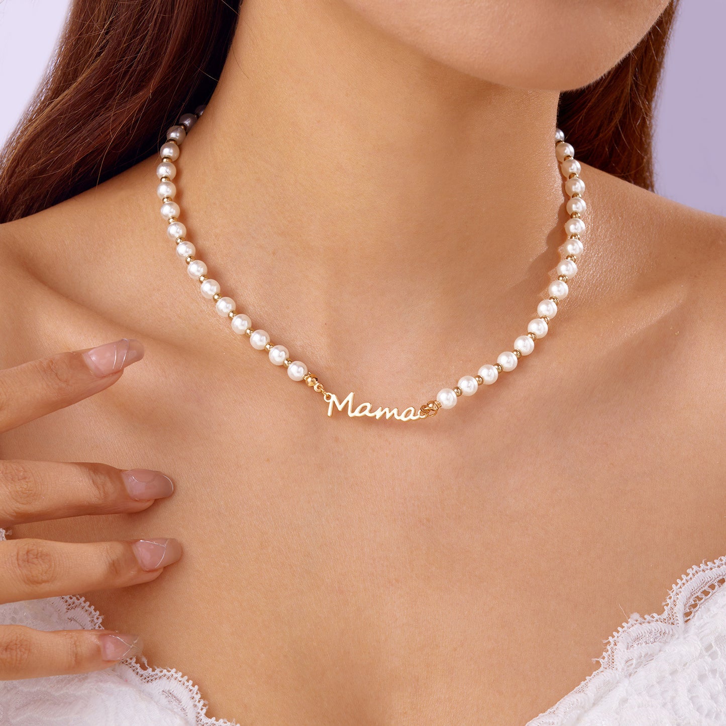 Japan and Korea Fashion Mother's Day Gift Letter Mama Pearl Necklace Versatile Mom Set