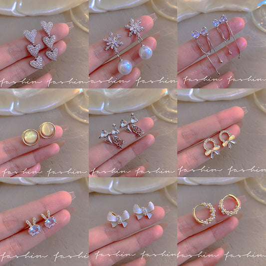 925 Silver Needle Pearl Zircon Earrings Women's High-end Sense Niche Temperament Cold Wind Mori Earrings Ear Jewelry Wholesale