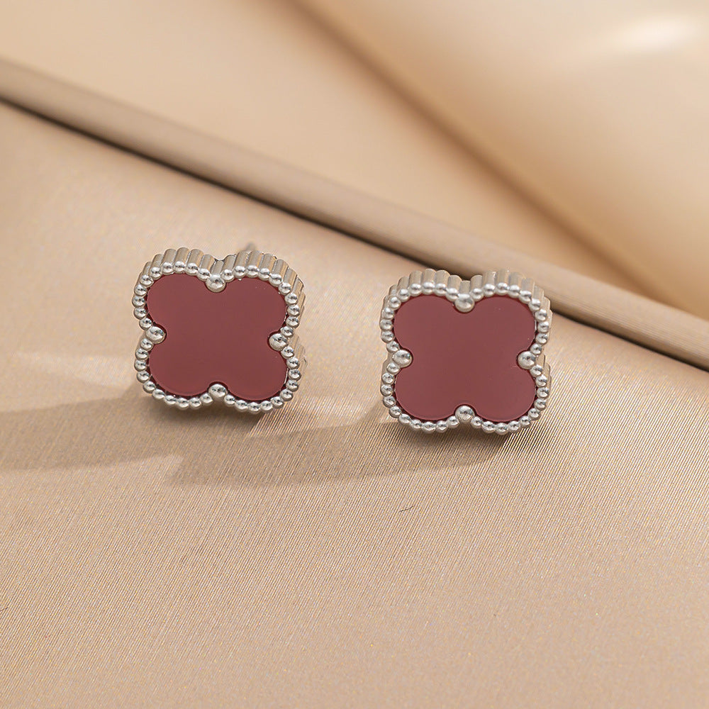 Four-leaf Clover Necklace 13MM Bracelet Stud Earrings Three-piece Set Versatile Lucky Four-leaf Clover Five-flower Bracelet Collarbone Chain Earrings