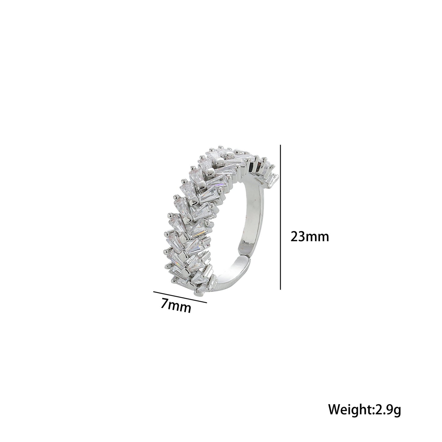 European and American Fashion Temperament Double Row Diamond Zircon Opening Adjustable Ring Female Internet Celebrity Ins Ring Hand Jewelry