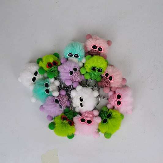 Glasses Coal Bulb Keychain Pendant Cartoon Doll Car Keychain Colored Plush Elf Bag Pendant