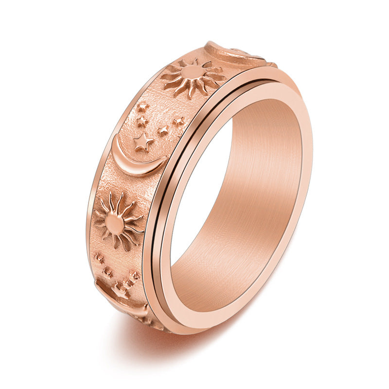 Titanium Steel Casting Rotating Stars Moon Sun Ring Ins Wind Men's Domineering Jewelry