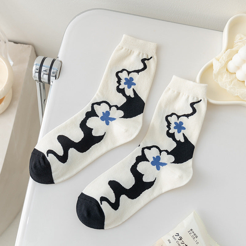 Socks Women's Pure Cotton Spring and Autumn Tube Three-dimensional Flower Cotton Socks Small Flower Japanese Trend Internet Celebrity Casual Women's Socks Wholesale