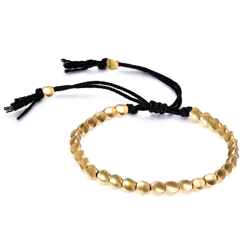 Hand Rope Winding Woven Bracelet Women's Fashion High-end Gift Can Be Pulled Special-shaped Copper Bead Fringed Woven Bracelet