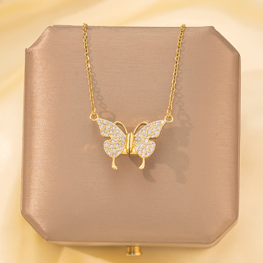 Copper Pendant Titanium Steel Necklace for Women Slightly Inlaid Zircon Pendant Girl Necklace