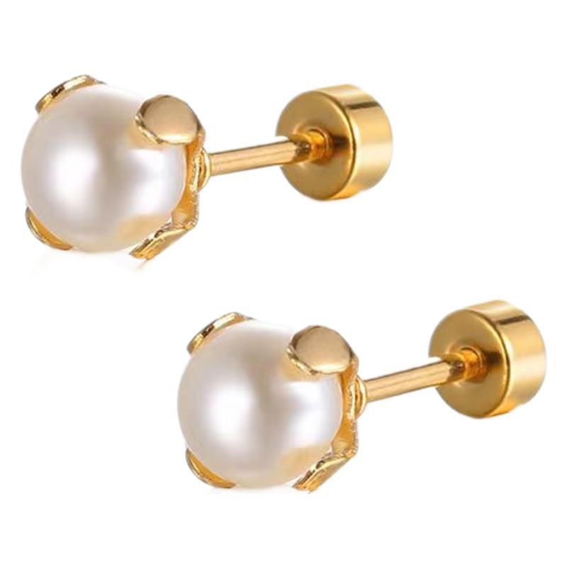European and American Ins Wind Stainless Steel Anti-pearl Round Cake Earbone Earrings Small Ear Jewelry Wholesale