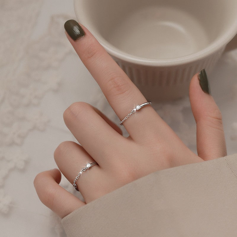 Korean Version 925 Sterling Silver Plain Ring, Women's Non-fading Ins Style Light Luxury High-end Sense Versatile Opening Adjustment Index Finger Ring