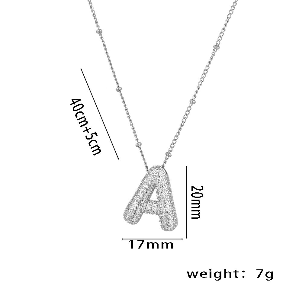 New European and American Micro-inlaid Zircon 26-letter Pendant Necklace Copper-plated 18K Gold Fashion Versatile Classic Jewelry