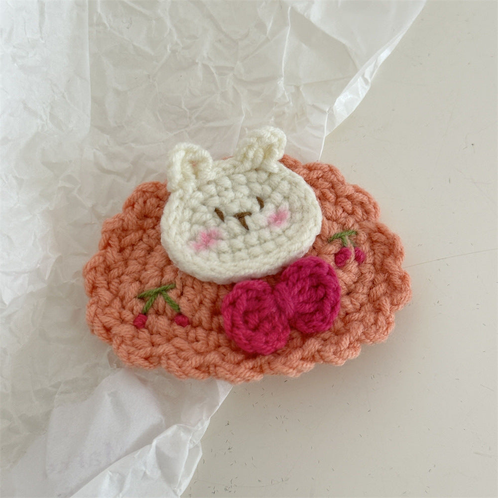 Crochet Handmade Wool Embroidery Fresh and Cute Sweet Colored Flower Hairpin Side Bangs BB Clip Hair Accessories