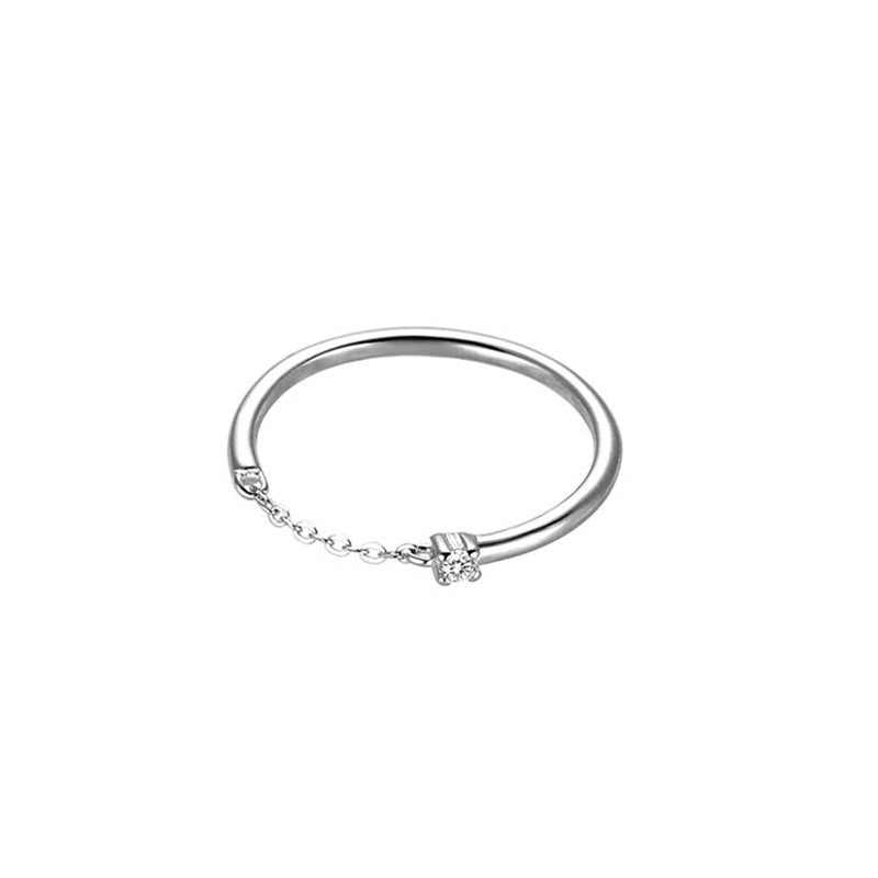 S925 Silver Single Diamond Chain Ring Korean Version Student Small Design High Sense Fresh Ins Cold Wind Female Ring