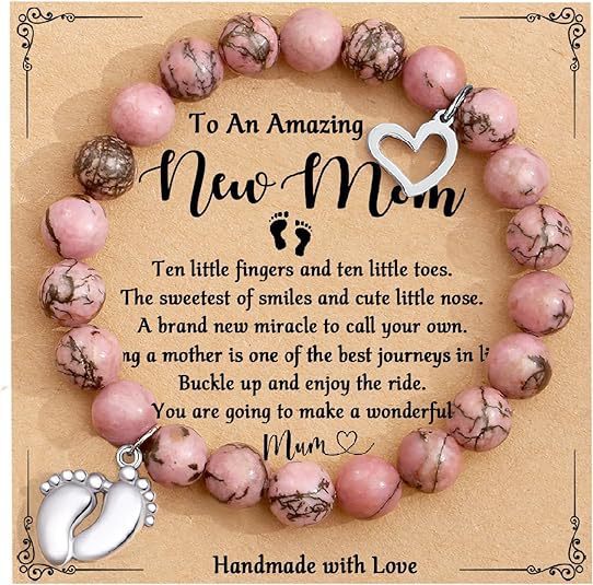 Mom Mother's Day Gift Bracelet Pink Zebra Emperor Stone Foot Pendant Elastic Rope Bracelet Jewelry