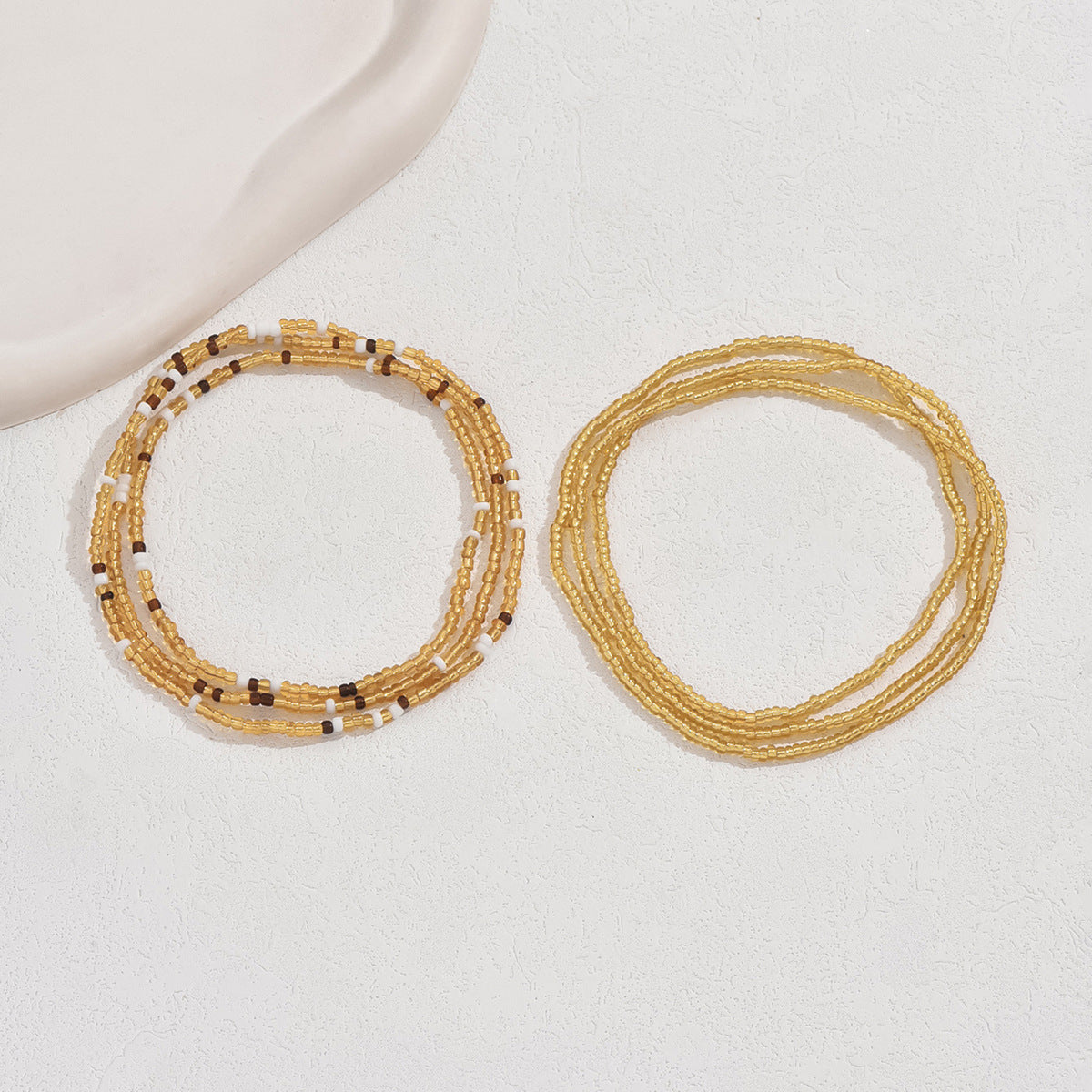 European and American Jewelry Summer Versatile Gold Rice Bead Anklet Creative Bracelet Multi-purpose Beach Trend Two-piece Set