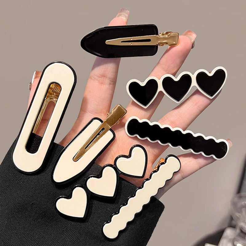 Black and White Checkerboard Hairpin Seamless Hairpin Broken Hair Bangs Side Clip Female Korean Duck Bill Clip One-word Clip