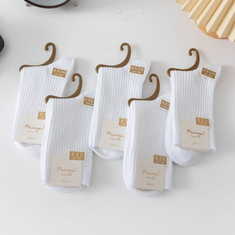 New Socks Women's Solid Color Double Needle Medium Tube Cotton Socks Spring and Autumn Thickened Warm Casual Stockings