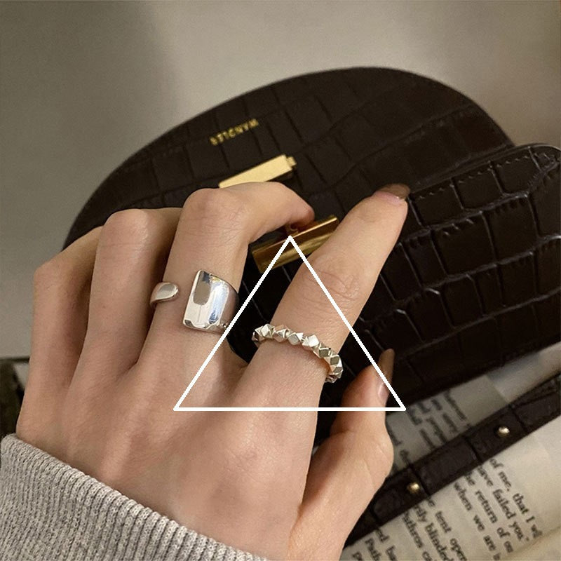 Korean Version of S925 Sterling Silver Niche Design Irregular Simple Plain Ring Female Stacking Wearing Hipster Ring Cold Wind