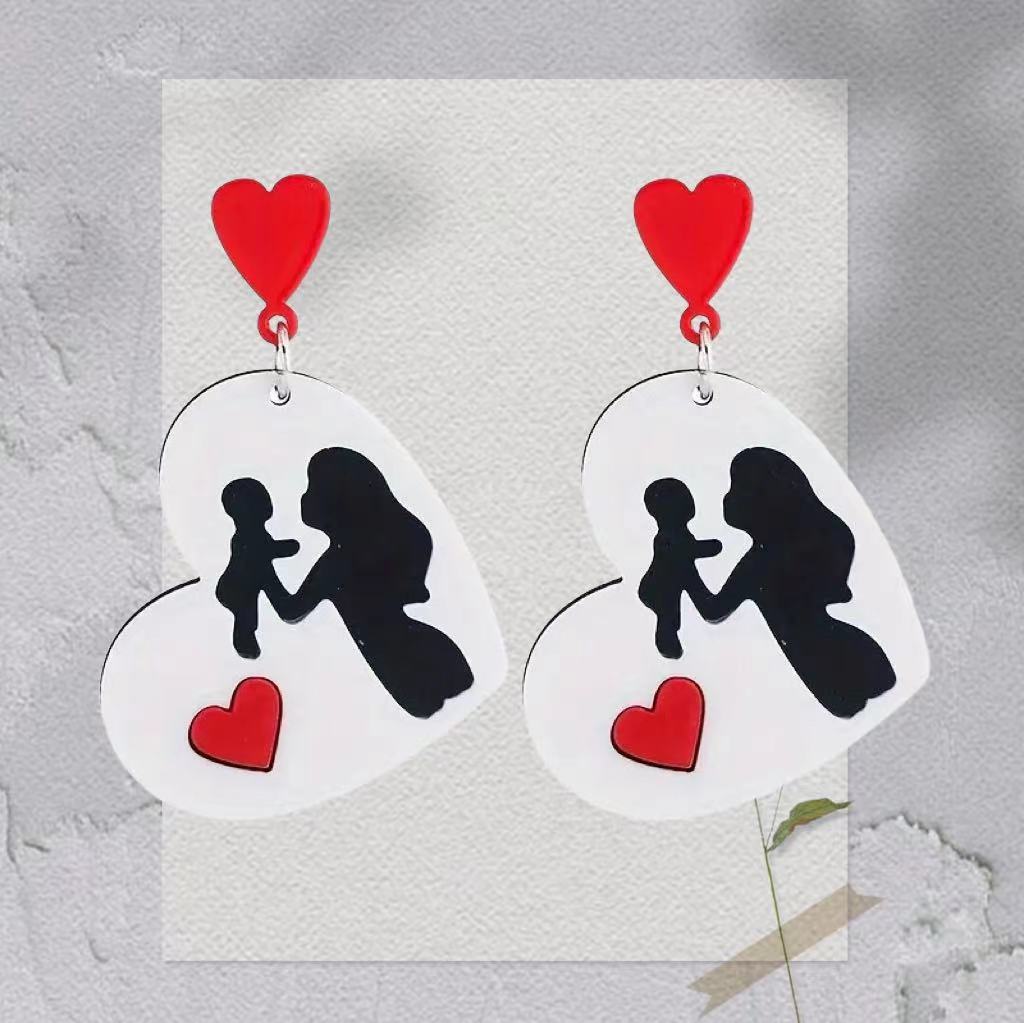 Mother's Day Pattern Round Pendant Earrings Elegant and Simple Acrylic Fashion Jewelry Gift Ear Jewelry