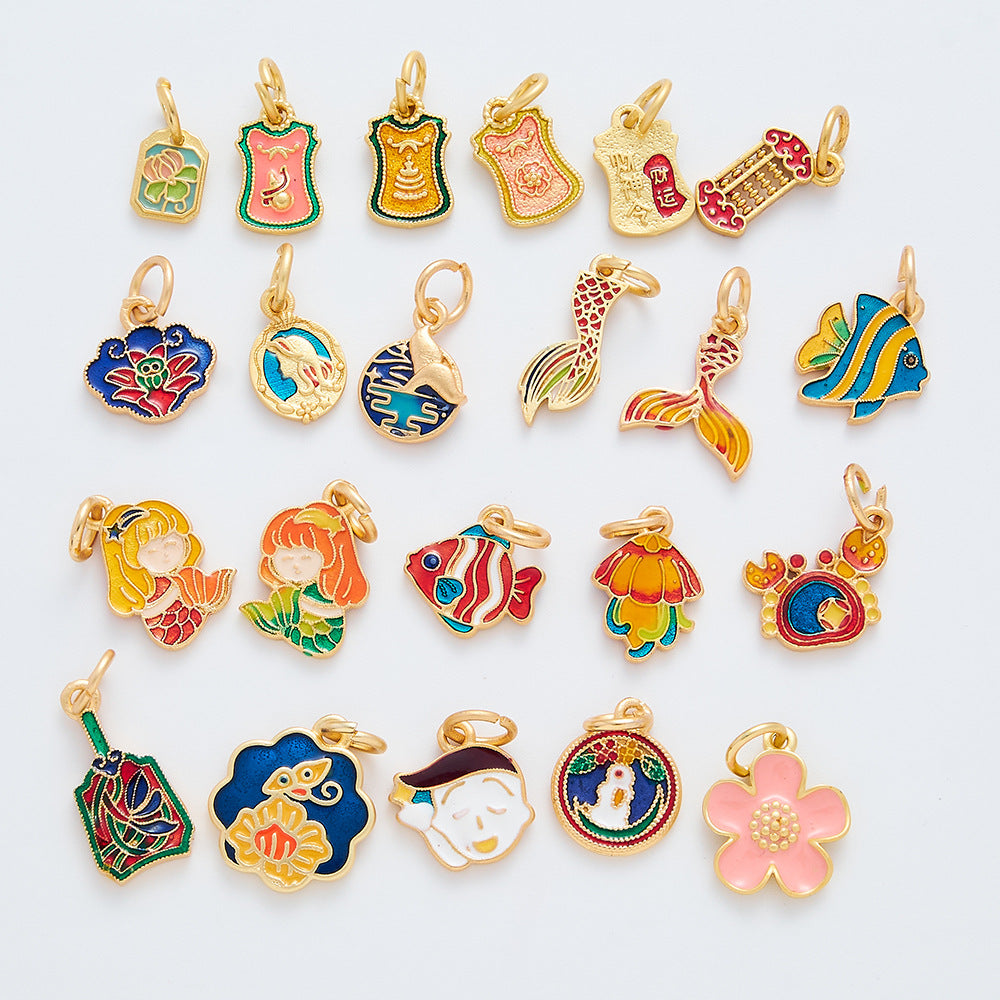 Copper, Ancient Gold, Color-preserving Dripping Oil, Small Pendant, Small Pendant, National Style Bracelet, Bracelet, Jewelry Accessories, Peace Talisman, Lucky Character