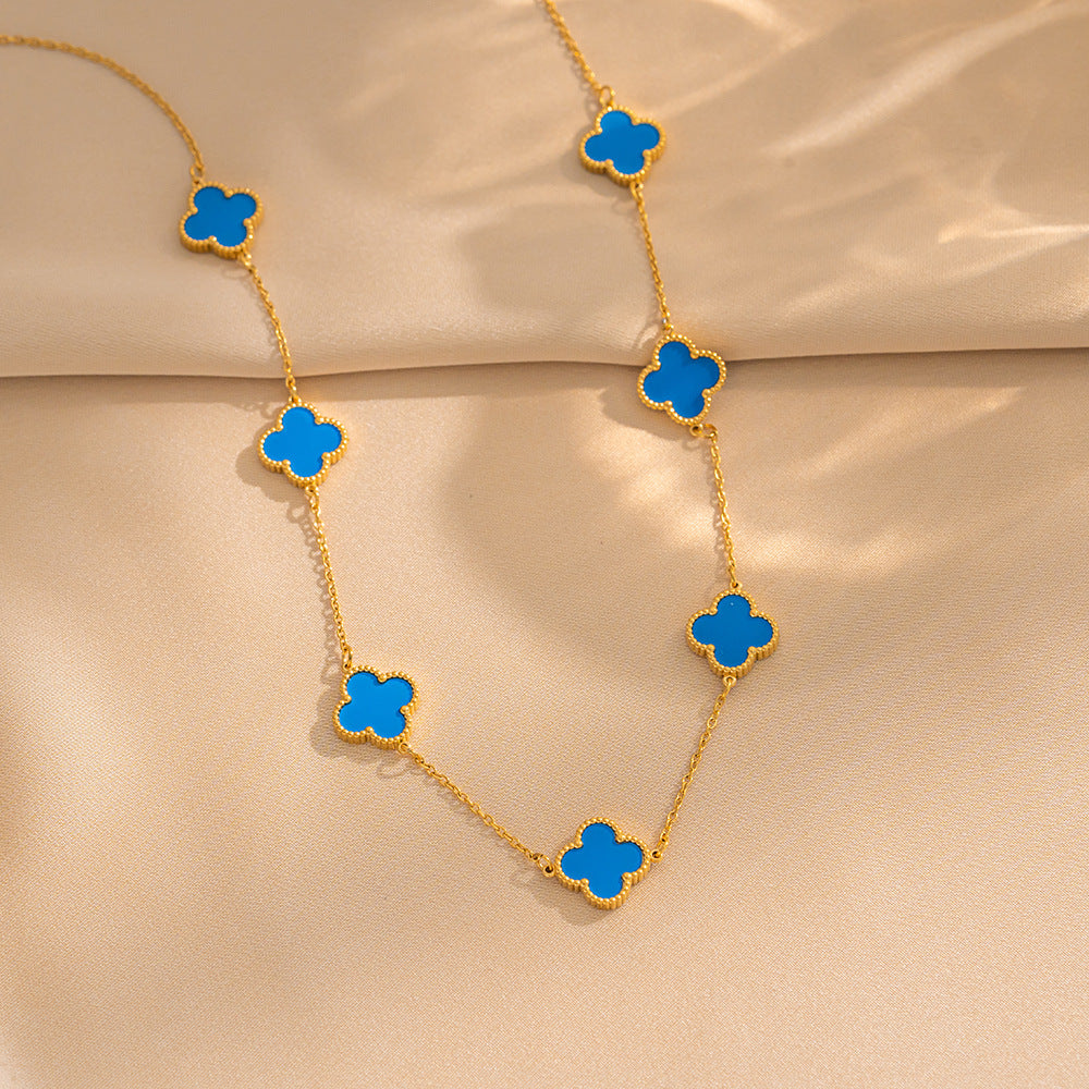 Titanium Steel Four-leaf Clover Five-flower Double-sided Fritillary Necklace 18K Real Gold Electroplating Non-fading Light Luxury High-sense Collarbone Chain