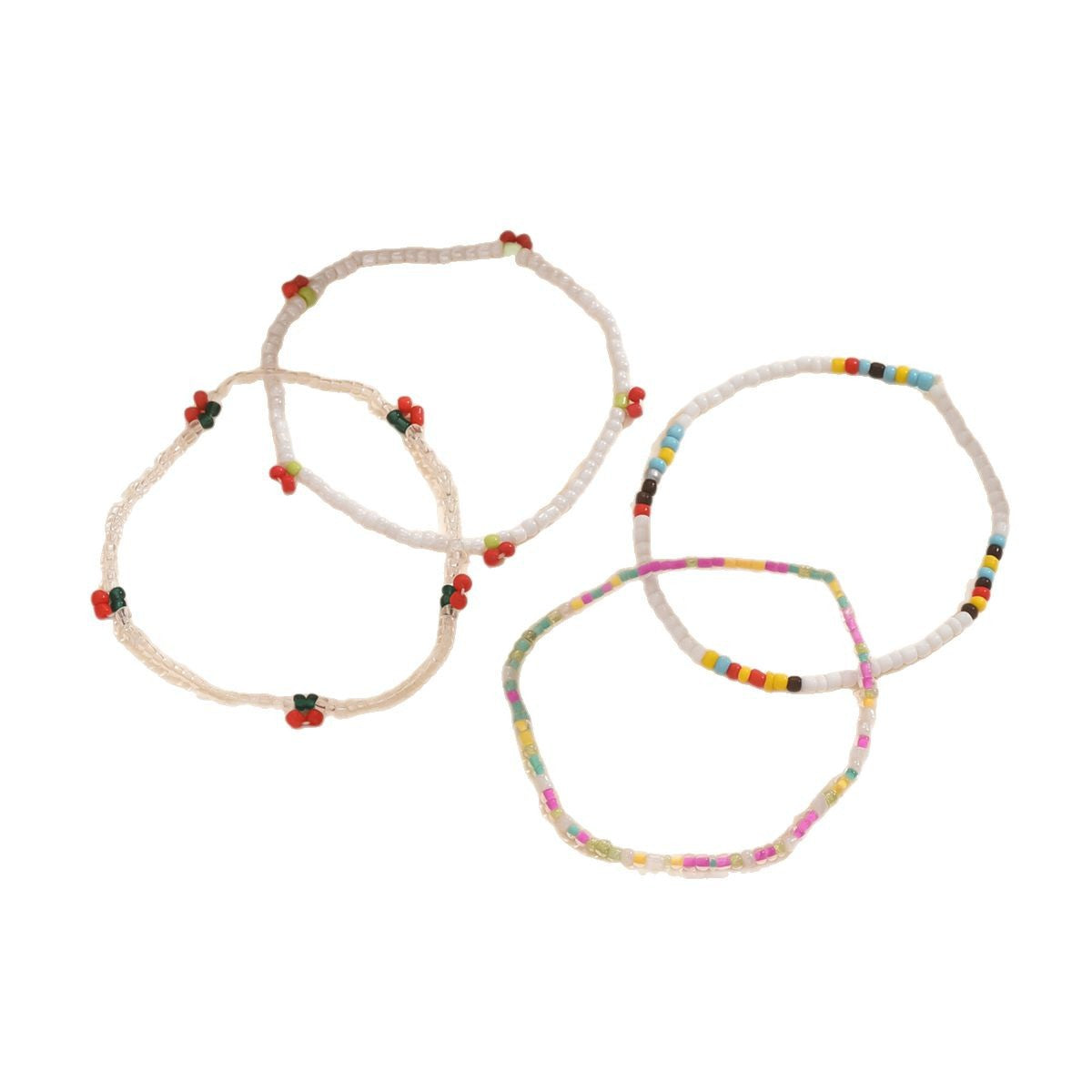 European and American Jewelry Summer Small Cherry Rice Bead Anklet Simple Creative Bracelet Multi-purpose Beach Anklet Four-piece Set