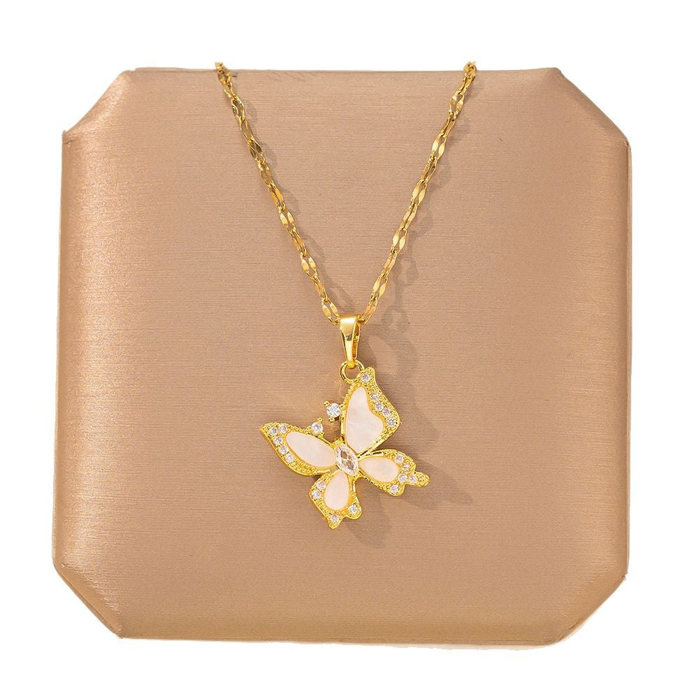 Copper Pendant Titanium Steel Necklace for Women Slightly Inlaid Zircon Pendant Girl Necklace