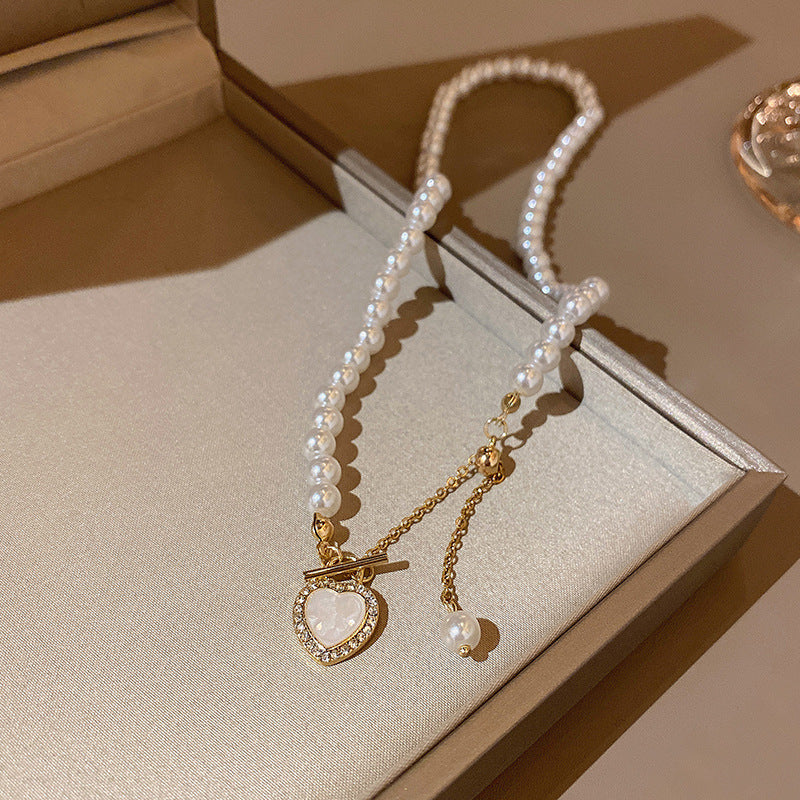 South Korea's New Niche Pearl Necklace Women's Versatile Splicing Love Collarbone Chain Light Luxury Temperament Beaded Necklace