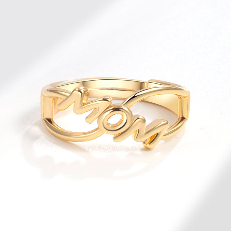 New MOM English Ring, Mother's Birthday and Mother's Day Gift, Cold Wind Personality Design