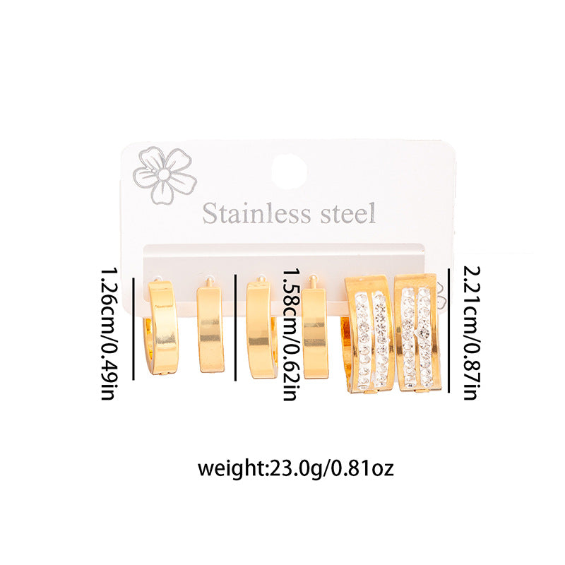 304 Stainless Steel Earrings Set Gold Non-fading Earrings Women's Earrings