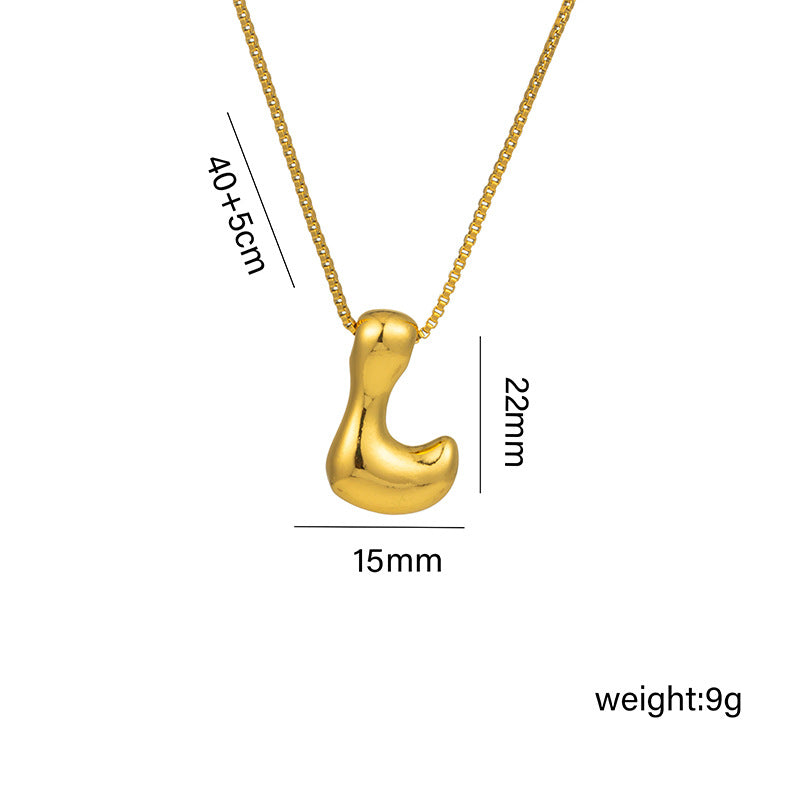 Titanium Steel 18k Real Gold Glossy Balloon Bubble Chubby Cute Q Version 26 English Letters Pendant Necklace