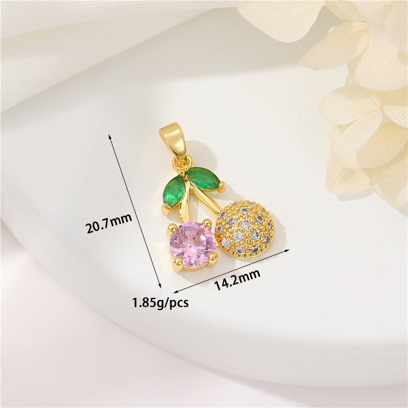 DIY Jewelry Accessories Cute Simple Micro-inlaid Zircon Cherry Pendant Accessories 14k Real Gold Butterfly Pendant