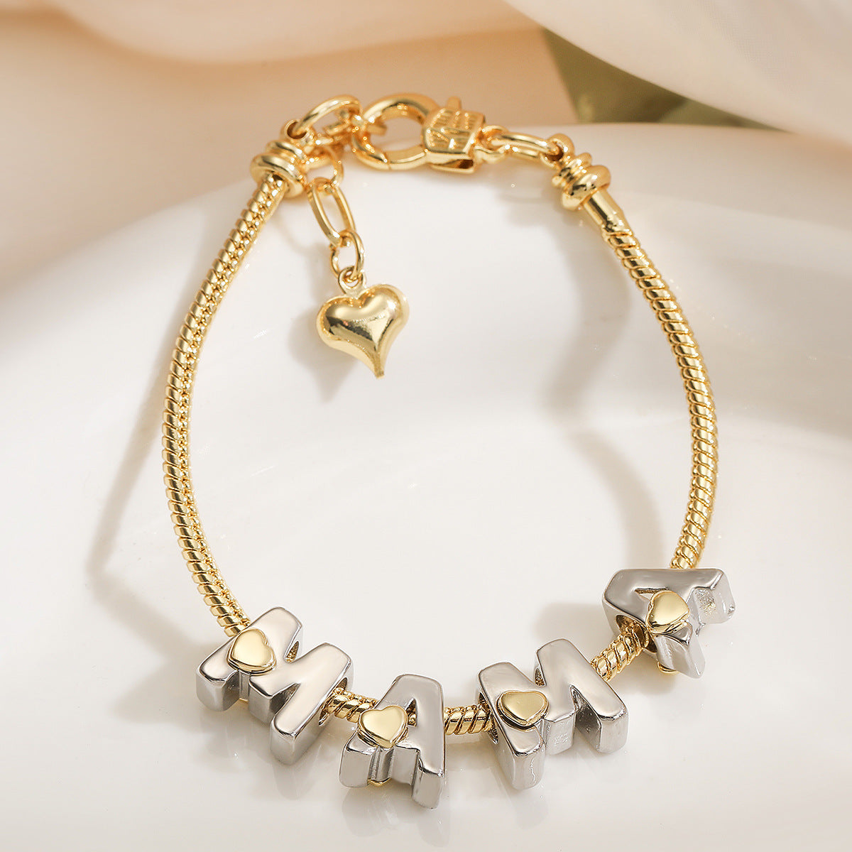 Two-color Electroplating Contrasting Color MAMA Bracelet Women's Design Sense Niche Personality Mother's Day Gift