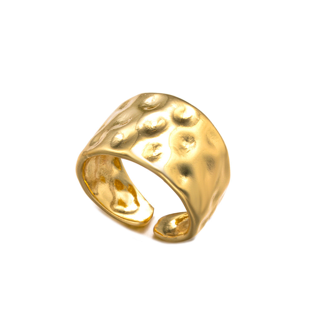 Minimalist Style, Personality, Versatile, European and American Style, Niche Temperament Ring, Hammer Pattern Design, Copper Material, Open Index Finger Ring