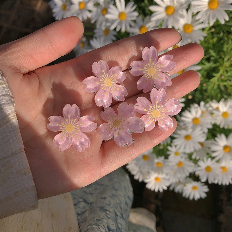 Pink Sweet Cherry Blossom Hairpin Side Girl Bangs Broken Hairpin Girl Flower Hair Band Back Head Female Hair Accessories