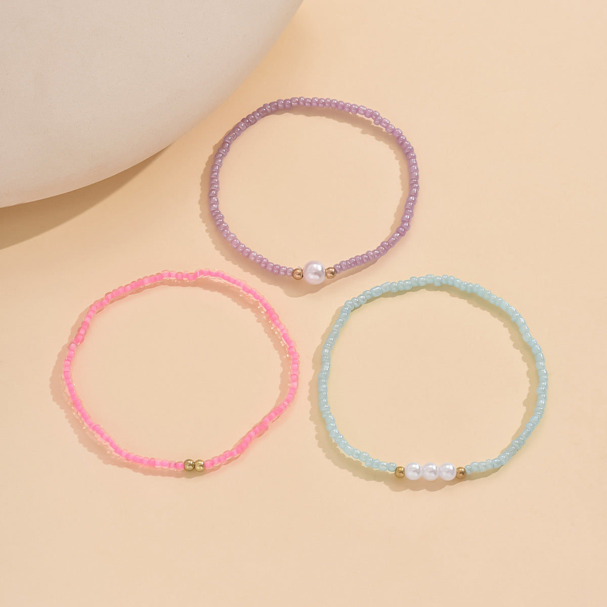 European and American Jewelry Summer Pearl Rice Bead Anklet Simple Creative Bracelet Multi-purpose Beach Trend Three-piece Set