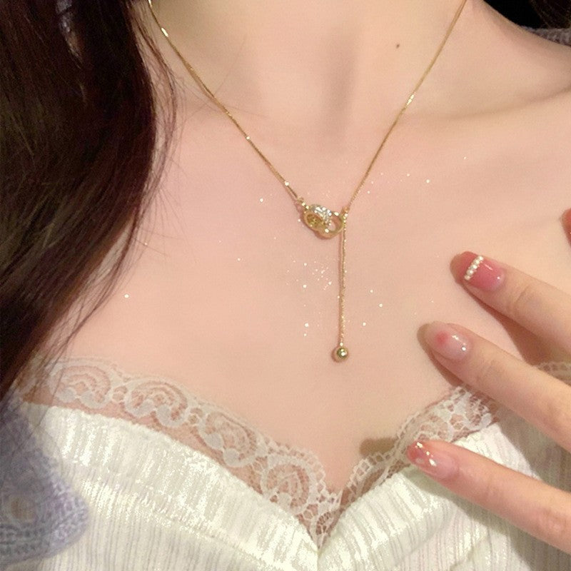 925 Silver Luck Pearl Necklace Female Butterfly Cold Light Luxury Flash Diamond Ins Wind Niche Collarbone Chain
