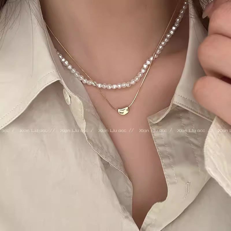 South Korea's New Niche Pearl Necklace Women's Versatile Splicing Love Collarbone Chain Light Luxury Temperament Beaded Necklace