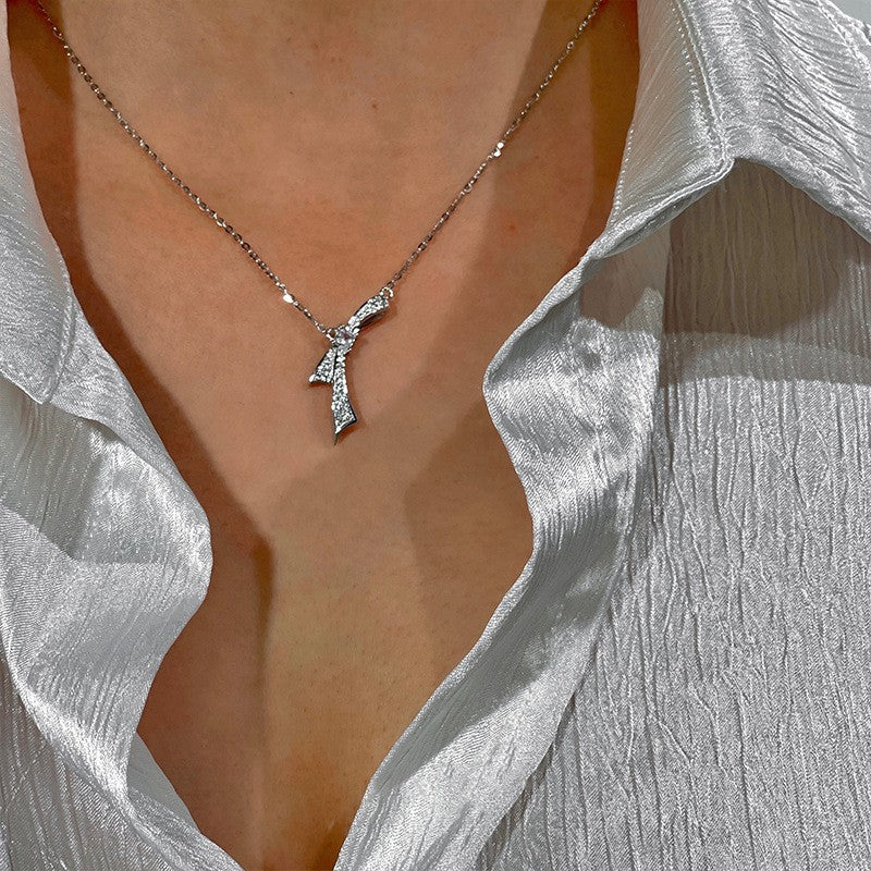 925 Silver Luck Pearl Necklace Female Butterfly Cold Light Luxury Flash Diamond Ins Wind Niche Collarbone Chain