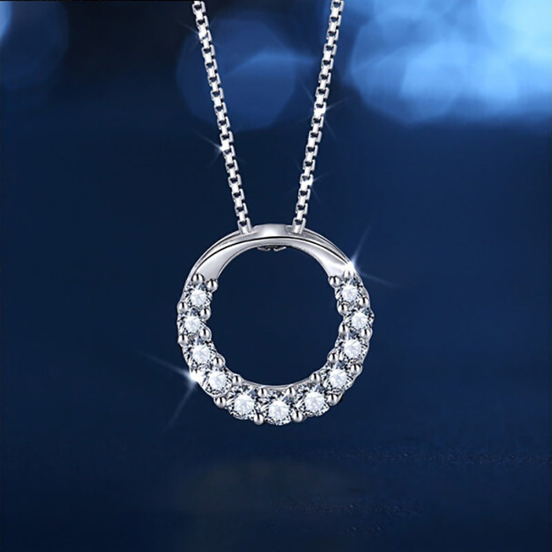 Korean Version Ins Wind Diamond Set Simple Halo Pendant Plated S925 Silver Tide Fashion Short Collarbone Chain Internet Celebrity Necklace Female