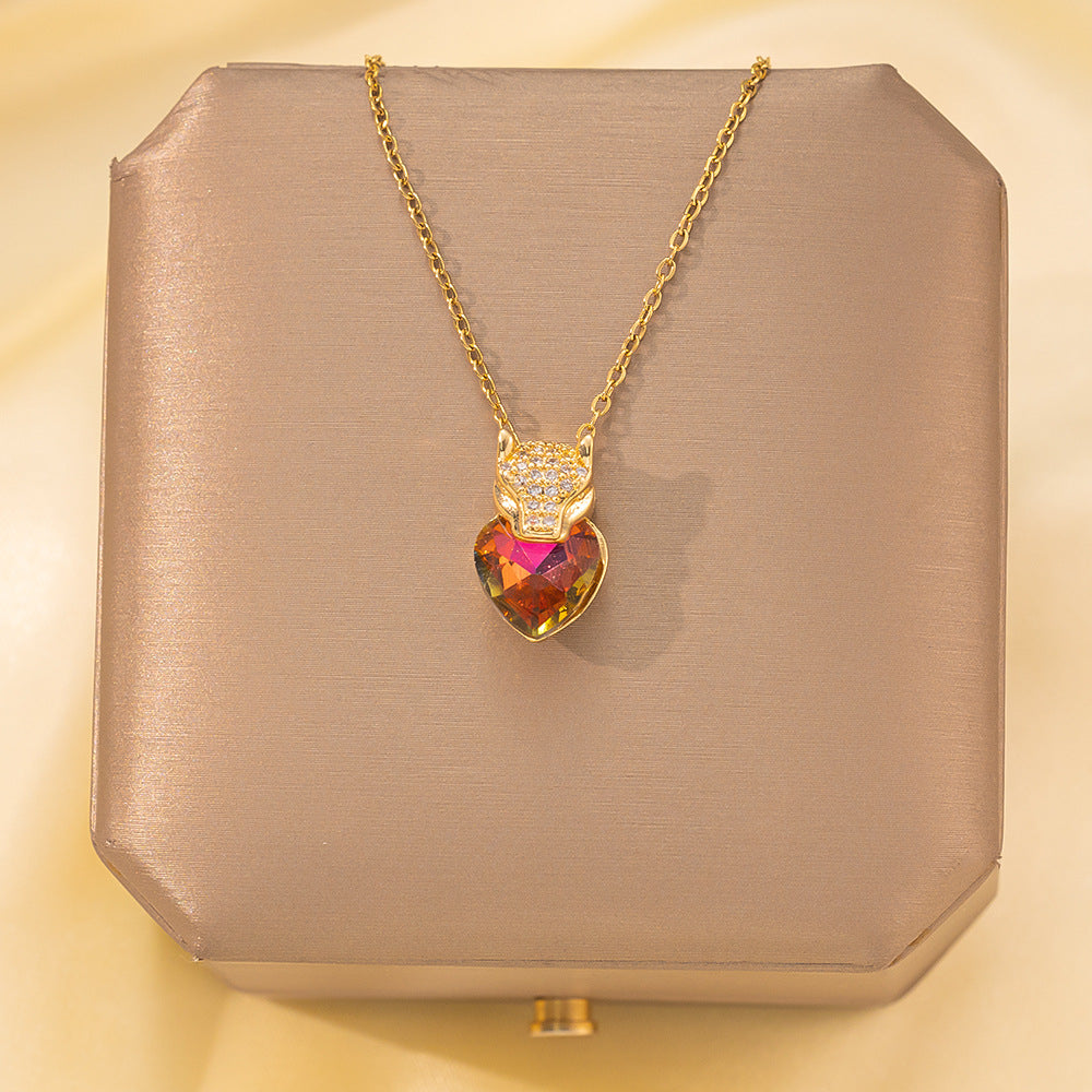 Copper Pendant Titanium Steel Necklace for Women Slightly Inlaid Zircon Pendant Girl Necklace