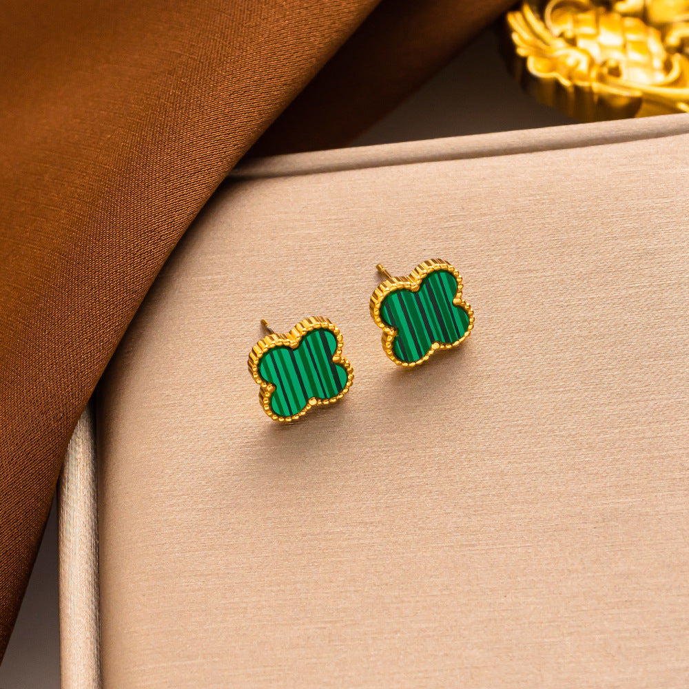 Four-leaf Clover Necklace 13MM Bracelet Stud Earrings Three-piece Set Versatile Lucky Four-leaf Clover Five-flower Bracelet Collarbone Chain Earrings