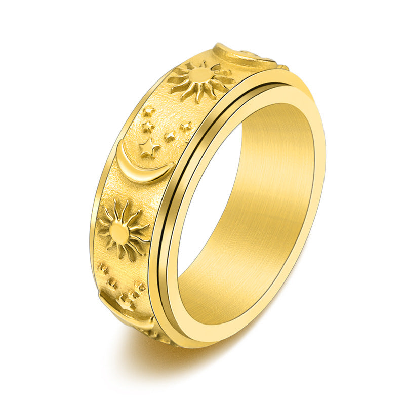 Titanium Steel Casting Rotating Stars Moon Sun Ring Ins Wind Men's Domineering Jewelry