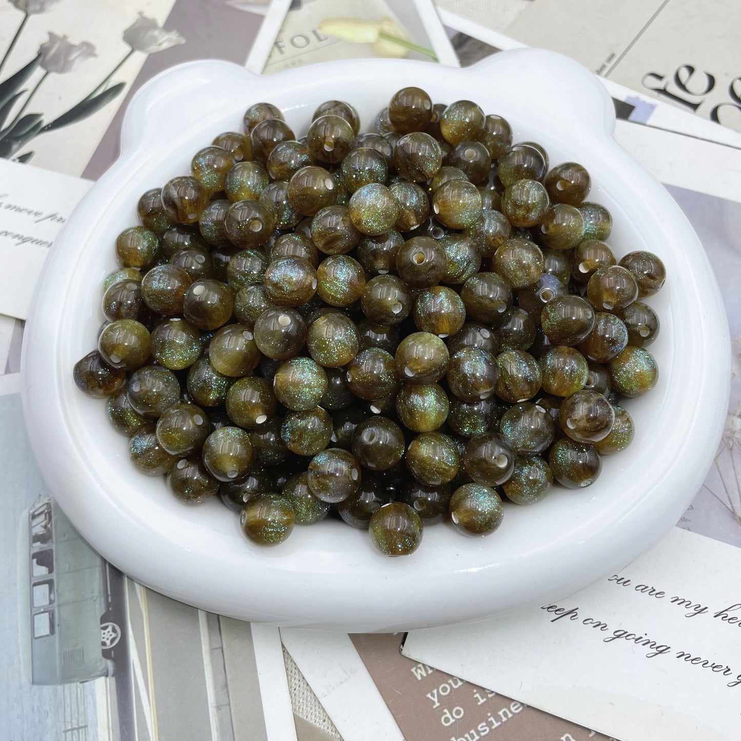 8/10/12 Mm Resin Fine Flash Starry Sky Mermaid Ji Round Beads Resin Imitation Cat Eye Beads DIY Bracelet Accessories